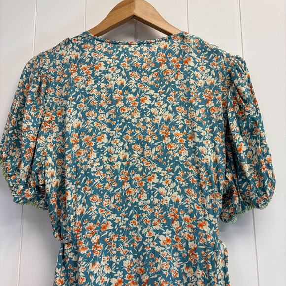 Handmade Cottage Prairie Trad‎ Wife Faux Wrap Midi Dress Size L Peasant Tassels - Picture 5 of 10